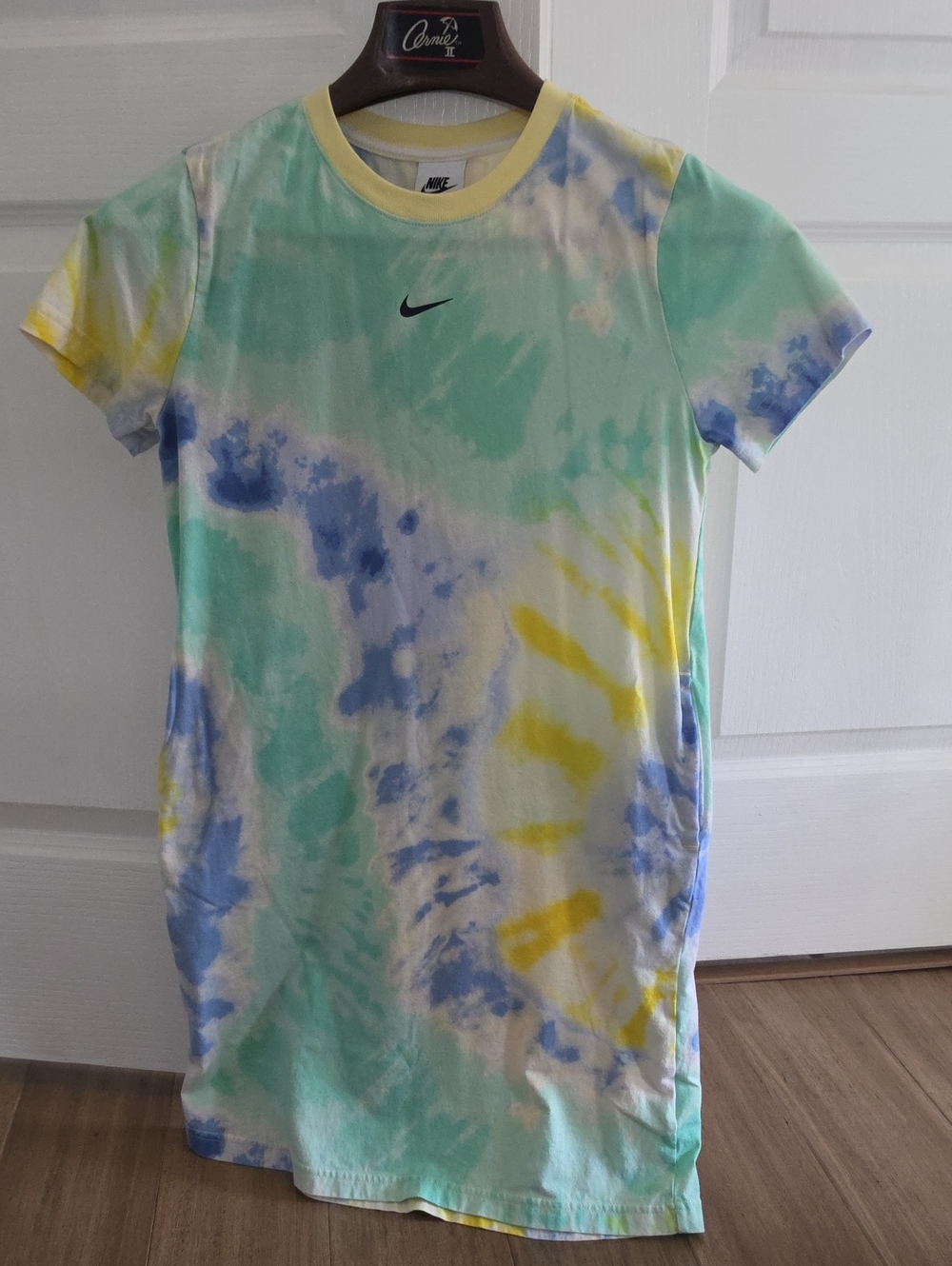 Kids Nike Tie-Dye Short Sleeve Tee Dress in Mint, Blue & Yellow